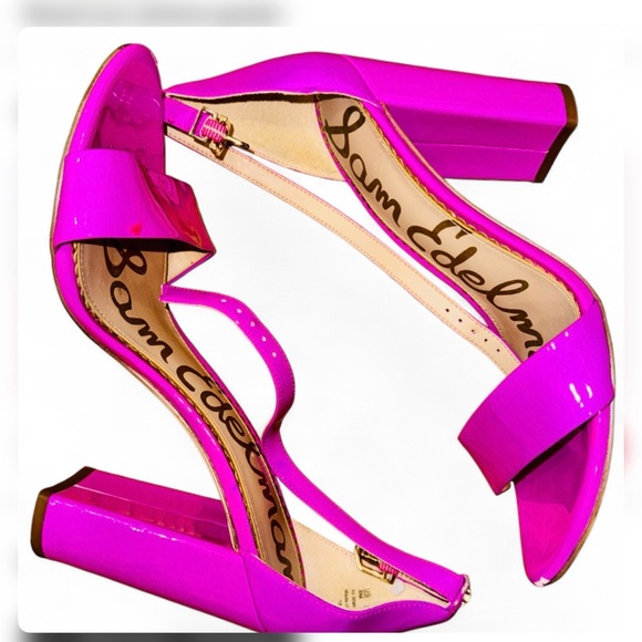 Sam Edelman Shoes - Sam Edelman Hot Pink Patent Ankle Strap Heels Barbiecore Statement Sandals 8M
